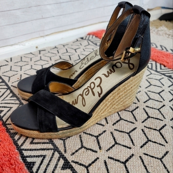 SAM EDELMAN BRENDA BLACK SUEDE ESPADRILLE WEDGES, SZ 10 - Picture 8 of 13